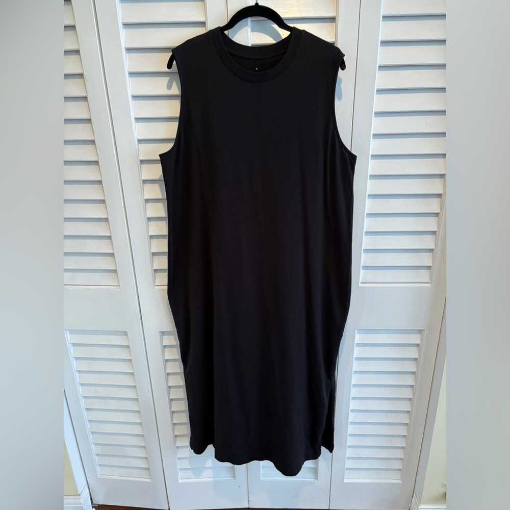 Everlane Dress The Weekend Black TShirt Midi Dress Sleeveless Side Slit Hem XL - Picture 4 of 8